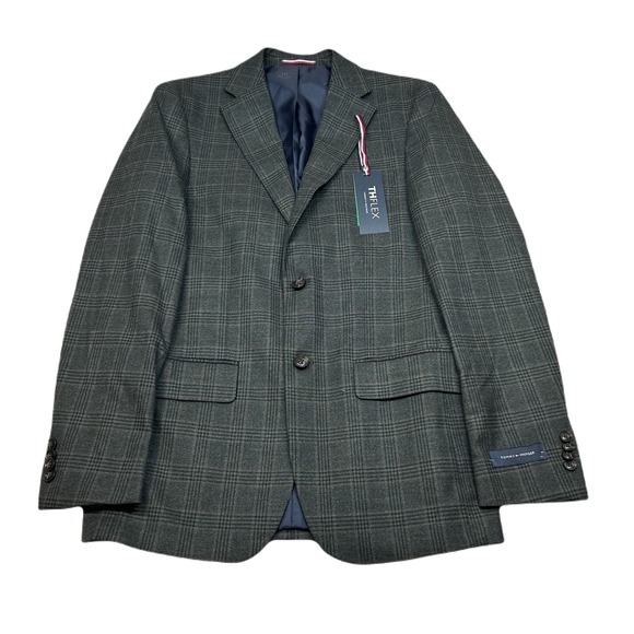 Tommy Hilfiger Sport Coat Mens 36R 36 Olive‎ Brown Plaid Flex $295